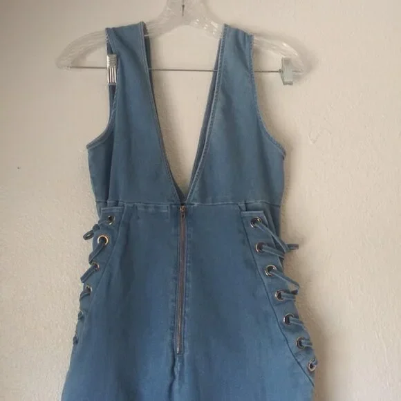 C'est Toi women's size M denim sleeveless jumpsuit - Picture 5 of 16